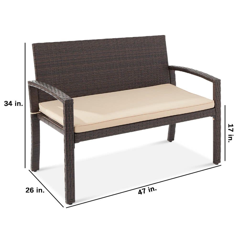 Curved Backrest Weather-Resistant Wicker 2-Person Patio Bench - Brown/Tan