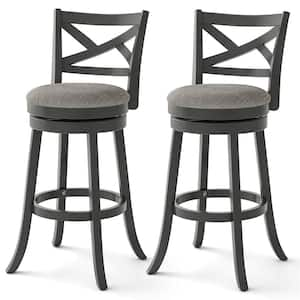 30.5 in. Swivel Grey Wood Bar Stools Soft-Padded Seat with Hollow Back (Set of 2)