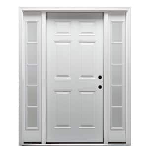 68.5 in. x 81.75 in. Left-Hand 6-Panel Classic Primed Steel Prehung Front Door with Sidelites on 6-9/16 in. Frame