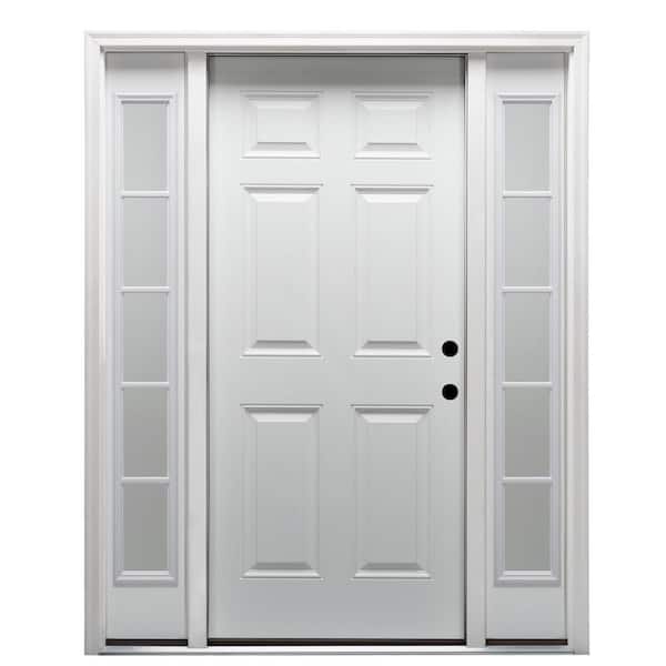 MMI Door 68.5 in. x 81.75 in. Left-Hand 6-Panel Classic Primed Steel Prehung Front Door with Sidelites on 6-9/16 in. Frame