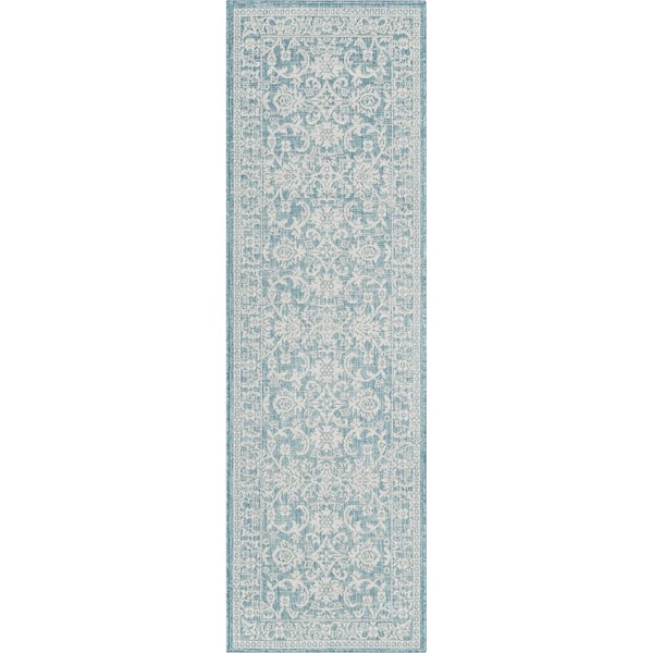 Well Woven Lia Delphi Blue 2 ft. 3 in. x 7 ft. 3 in. Oriental Persian Runner Indoor/Outdoor Area Rug