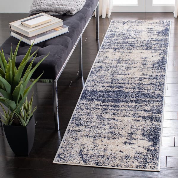 Adirondack 3 ft. x 12 ft. Gold/Navy Distressed Runner Rug