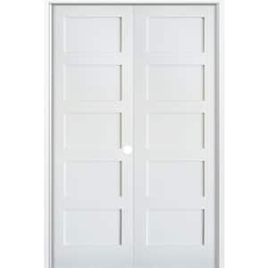 48 in. x 96 in. Craftsman Shaker 5-Panel Right Handed MDF Solid Core Primed Wood Double Prehung Interior French Door