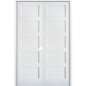 56 in. x 96 in. Craftsman Shaker 5-Panel Right Handed MDF Solid Hybrid Core Double Prehung Interior French Door