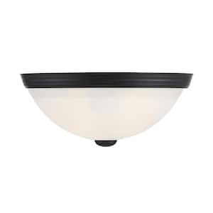 11 in. W x 4.5 in. H 2-Light Black Flush Mount Ceiling Light with White Etched Glass Diffuser