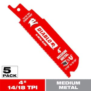 4 in. 14/18 TPI Bi-Metal Reciprocating Saw Blades for Medium Metal