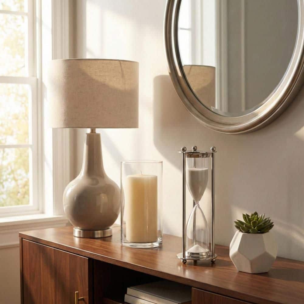 Clear/Silver 4 in. x 11 in. Glass Cylindrical Hourglass Sculpture with Metal Frame price history on PriceWatchPro