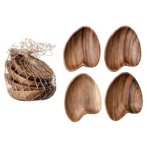 6.25 in. W x 1 in. H x 4.5 in. D Heart Shaped Natural Acacia Wood Serving Tray (Set of 4)