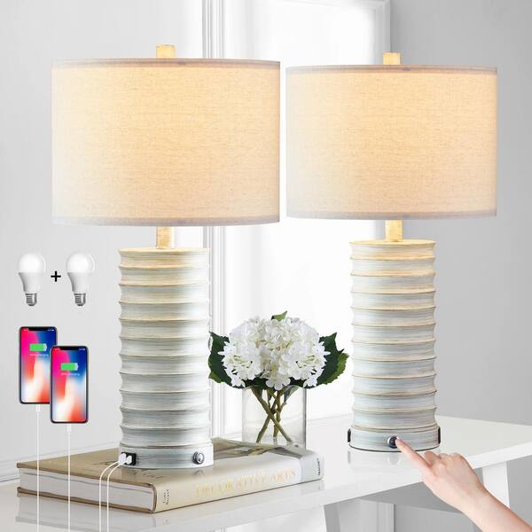 KAWOTI 22.5 in. Painted White Touch Control Table Lamp Set