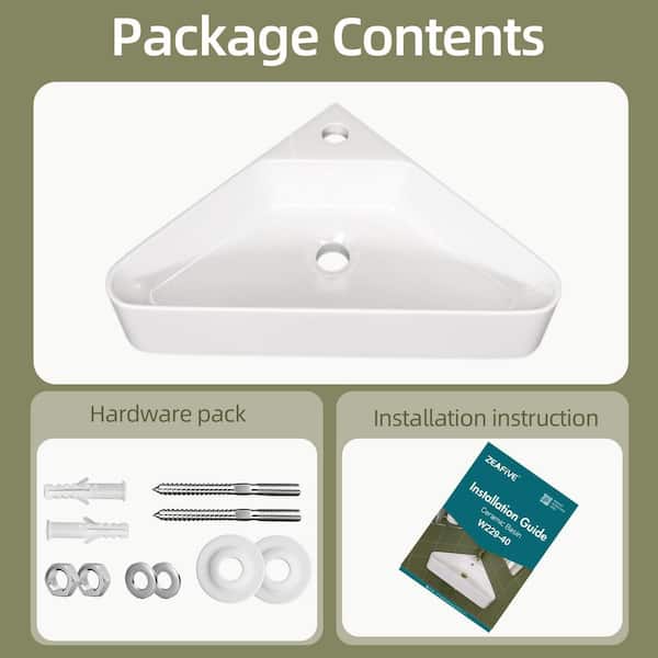 すな Zeafive 22.5 in. White Ceramic Corner Wall Mounted RV Bathroom