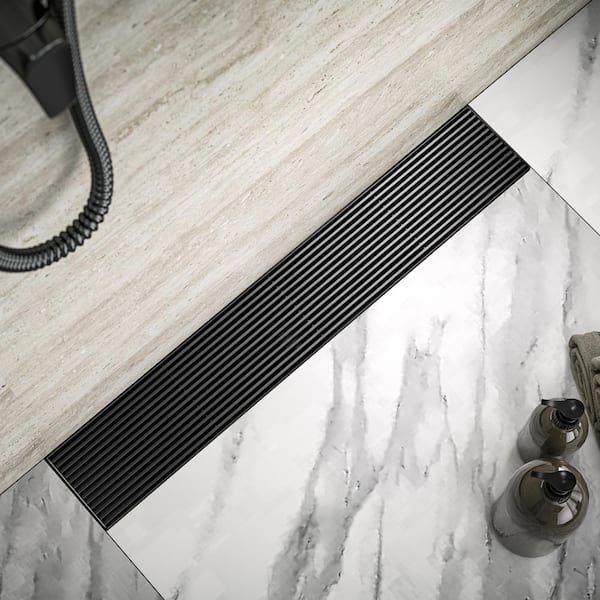 Elegante Drain Collection 30 in. Linear Stainless Steel Shower Drain with Bar Pattern, Matte Black