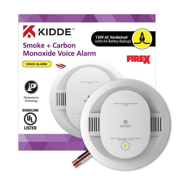 Kidde Hardwired Interconnectable Smoke and Carbon Monoxide Detector with AA Battery Backup and Voice Alerts