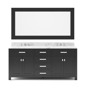 72 in. Vanity in Espresso with Marble Vanity Top in Carrara White and Mirror