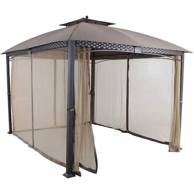 Aster Aluminum and Steel Gazebo with Mosquito Netting, Tan (9.8 ft. D x 11.8 ft. W x 9.7 ft. H)