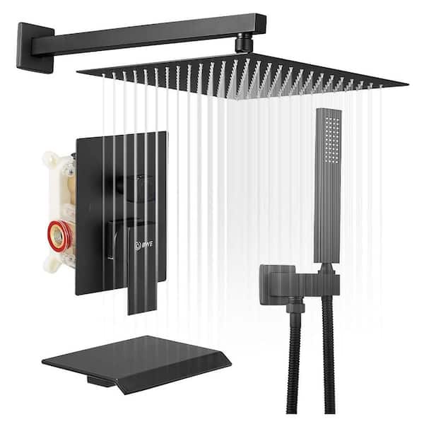 Unbranded 12 in. Single Handle 3-Spray Tub and Shower Faucet with 2.5 GPM with Shower Head in. Matte Black (Valve Included)
