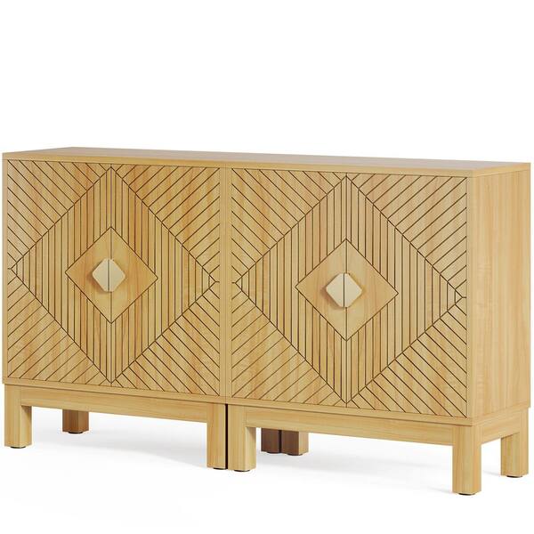 BYBLIGHT Ahlivia Yellow Wood 59 in. Buffet Sideboard Cabinet with 2 Doors, Accent Coffee Buffet Cabinet for Living Room, Bedroom
