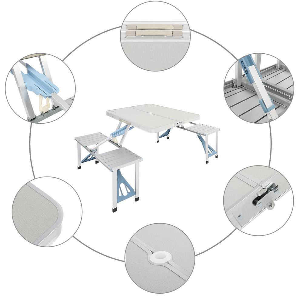 Portable Aluminum Folding Picnic Table Set with Umbrella Hole