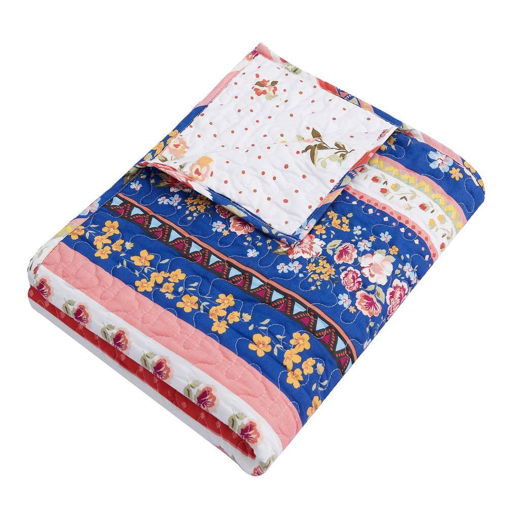 Marsha Blue and Pink Floral Reversible Throw Blanket