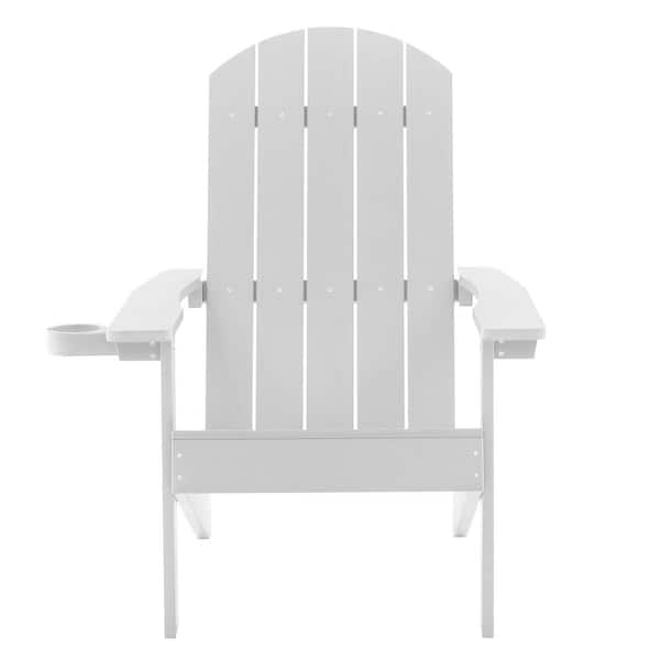Wildaven White HIPS Plastic Weather Resistant Outdoor Adirondack Chair with Cup Holder