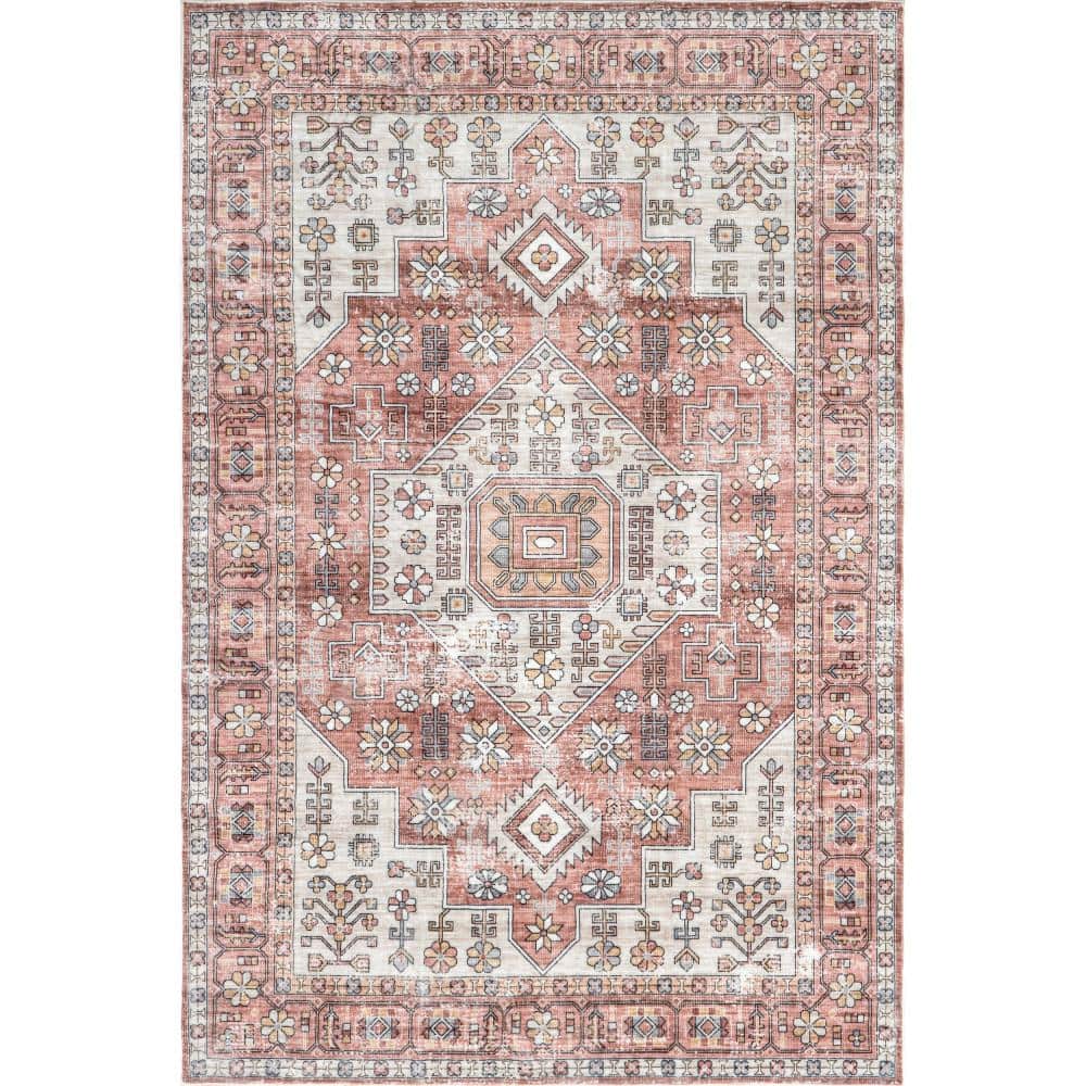 nuLOOM Evon Traditional Medallion Machine Washable Blush 8 ft. x 10 ft