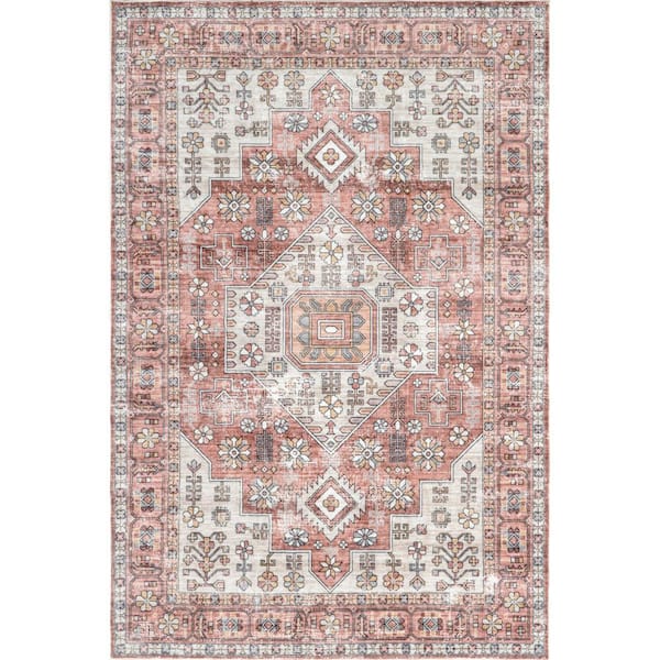 nuLOOM Evon Traditional Blush 8 ft. x 10 ft. Medallion Machine Washable Area Rug