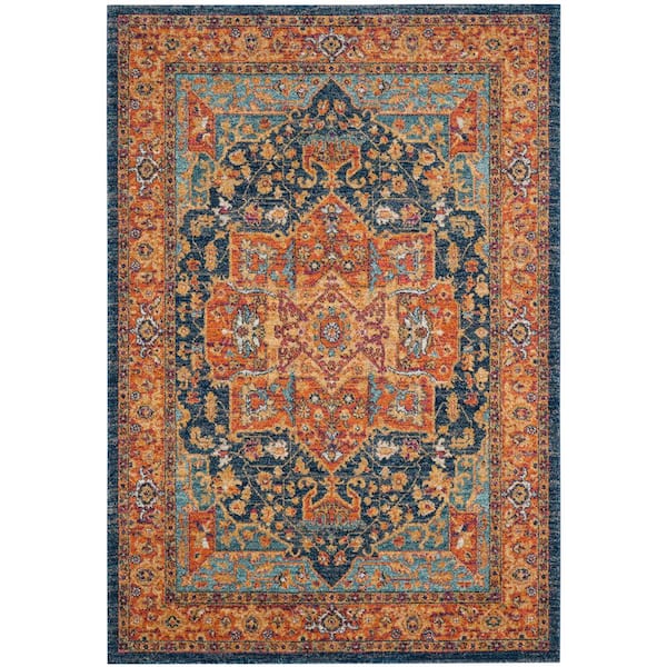 SAFAVIEH Evoke Blue/Orange 4 ft. x 6 ft. Border Area Rug