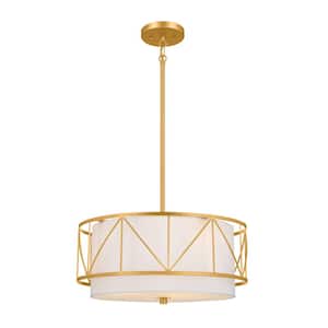 Birkleigh 18 in. 3-Light Classic Gold Art Deco Shaded Kitchen Convertible Pendant Hanging Light to Semi-Flush