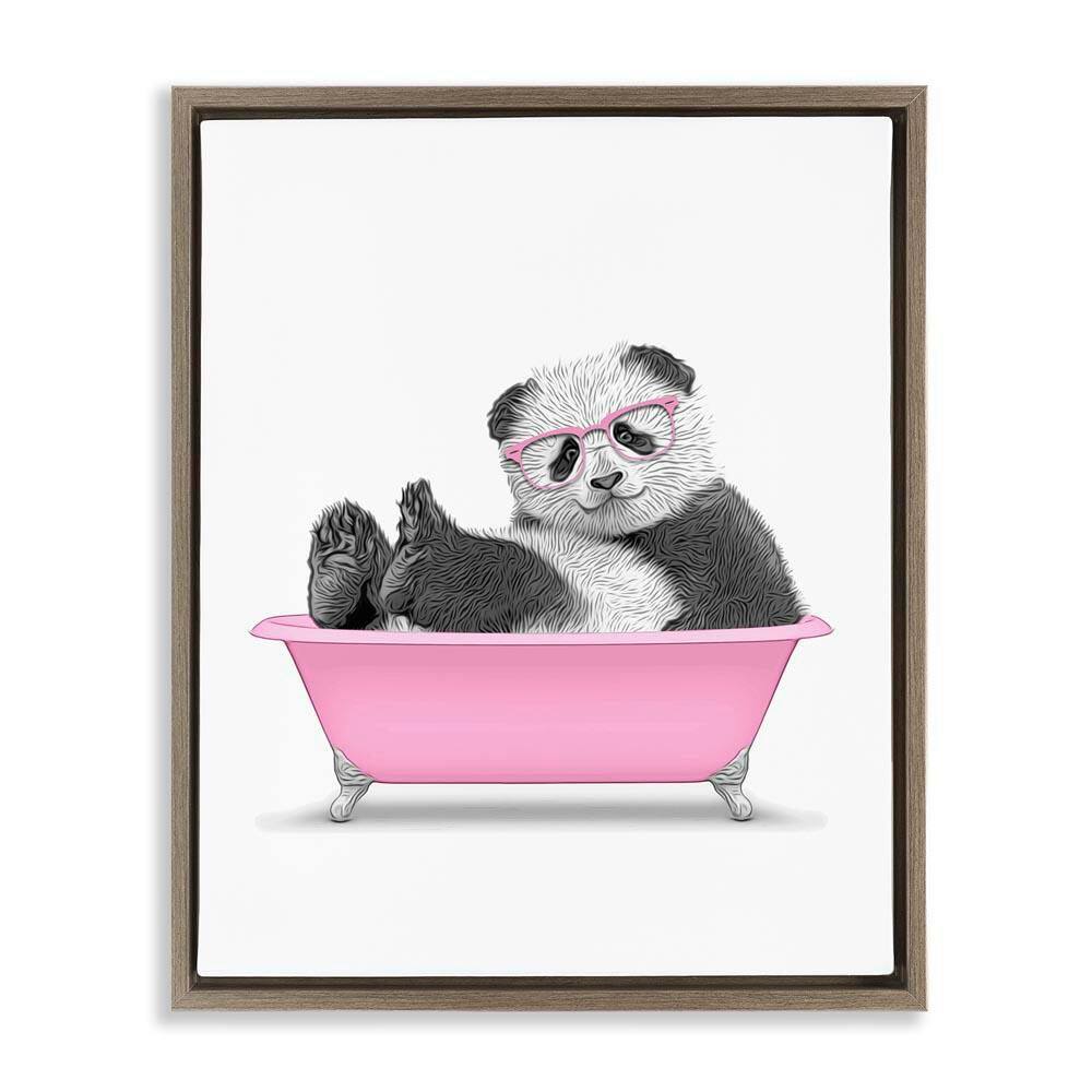 Pink Hip Panda in Bath by Annalisa Latella Brown Floater Frame Animal Graphic Art Print 21 in. x 17 in. price history on PriceWatchPro