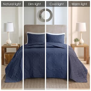 Hayley 3-Piece Navy Polyester King/Cal King Reversible Quilt Set