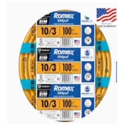 Southwire 100 ft. 10/3 Solid Romex SIMpull CU NM-B W/G Wire 63948426