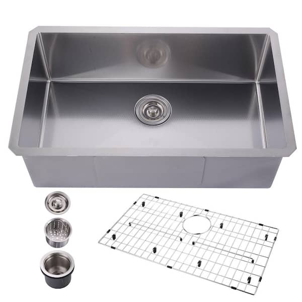 32 in. Drop-In Single Bowl 16 Gauge Honeycomb Nickel Stainless Steel Kitchen Sink with Bottom Grids and Drain Strainer