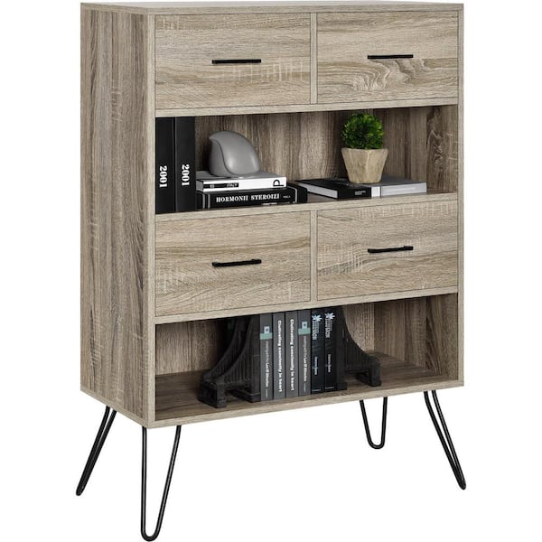 Ameriwood Home Reed Terrace 43.7 in. Sonoma Oak Wood 2-shelf Standard Bookcase with Drawers