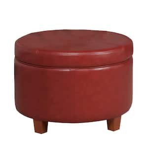 Red Faux Leather Round Storage Ottoman