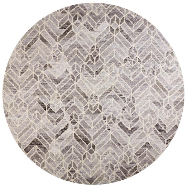 Weave & Wander Palatez Dark Gray/Light Gray 8 ft. Round Geometric Wool Area Rug