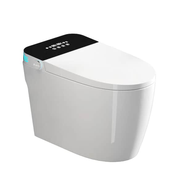 Tankless Smart Round Toilet with Bidet Built In, Auto Open/Close, Heated Seat, Warm Dry, Foot Sensor, LED, White