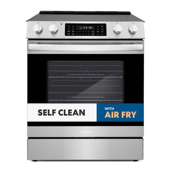 Cosmo 30 in. 6.3 cu. ft. Electric Range with 5 Elements Glass Cooktop and Self Clean Air Fry Oven in Stainless Steel