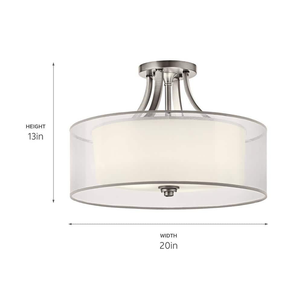 Antique Pewter 20" Drum Ceiling Light with White Glass Shade