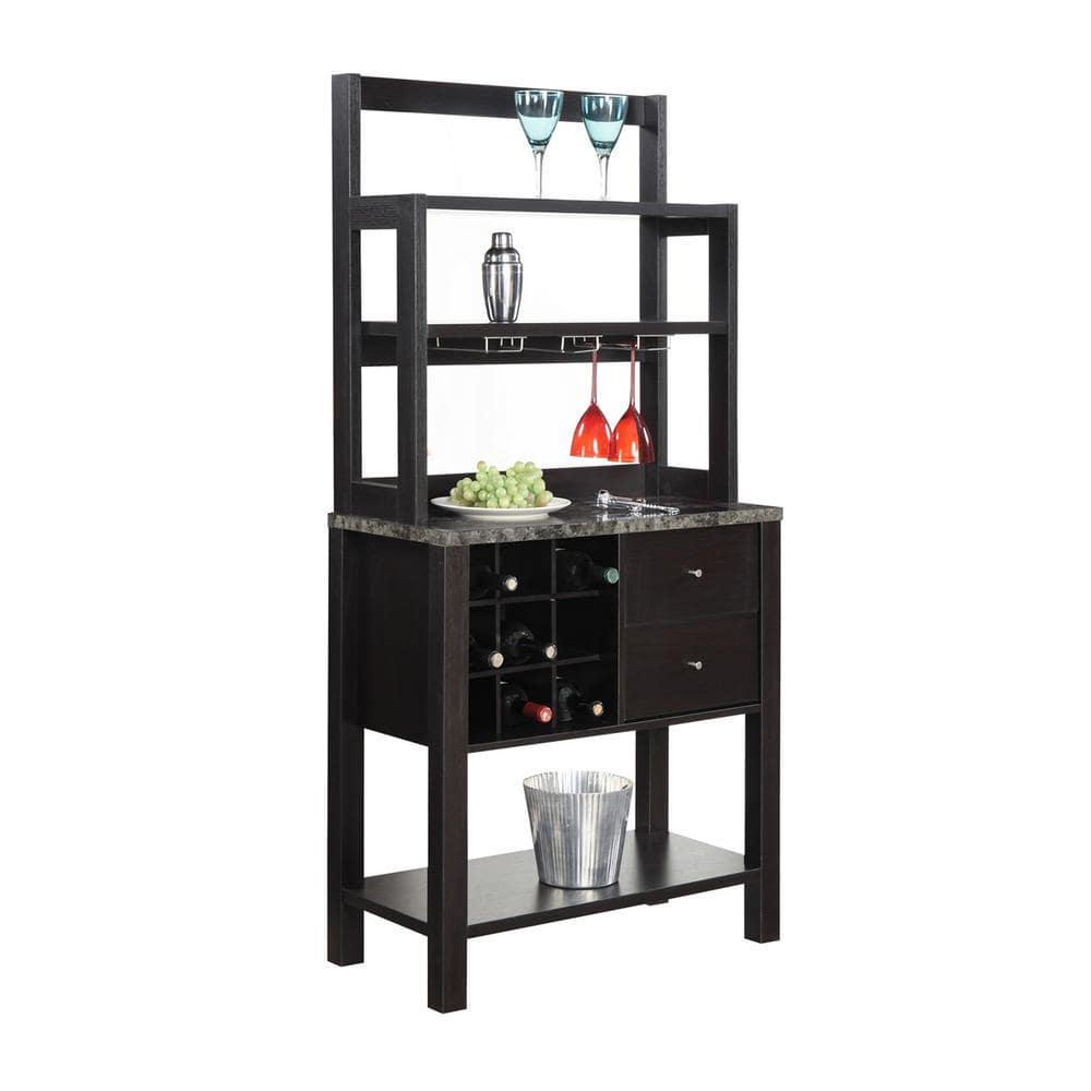 Modern Espresso Serving Bar with Dark Faux Marble Top