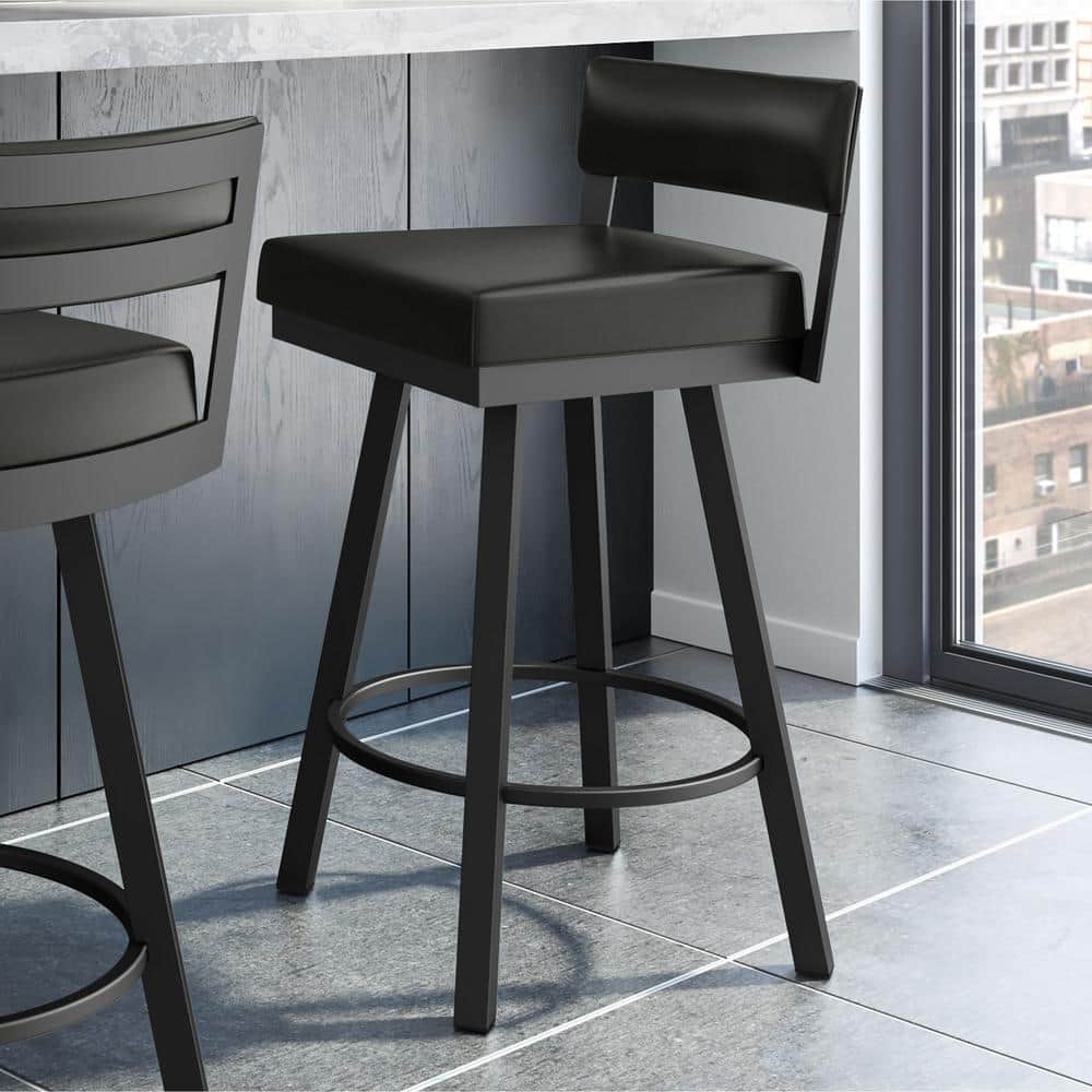 Travis Black Metal Faux Leather Swivel Bar Stool