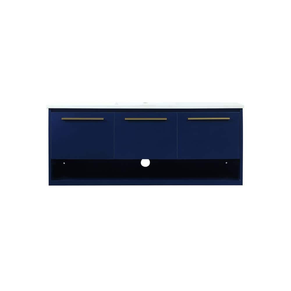 Simply Living 48 in. Single Bathroom Vanity in Blue with Quartz Vanity Top 