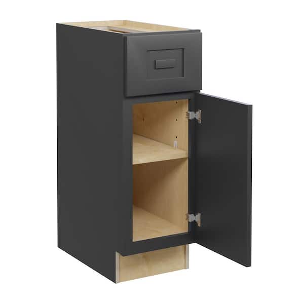 Home Decorators Collection Grayson 12 in. W x 24 in. D x 34.5 in. H Assembled Plywood Base Kitchen Cabinet in Deep Onyx with Soft Close RH