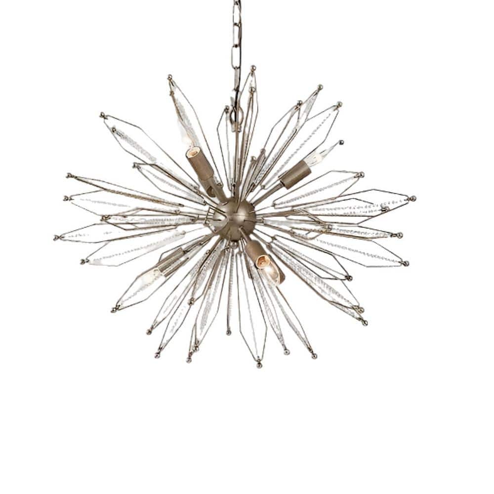 Decomus 360 Watt 6-Light Rustic Silver Pendant Light with Crystal Beads Sha