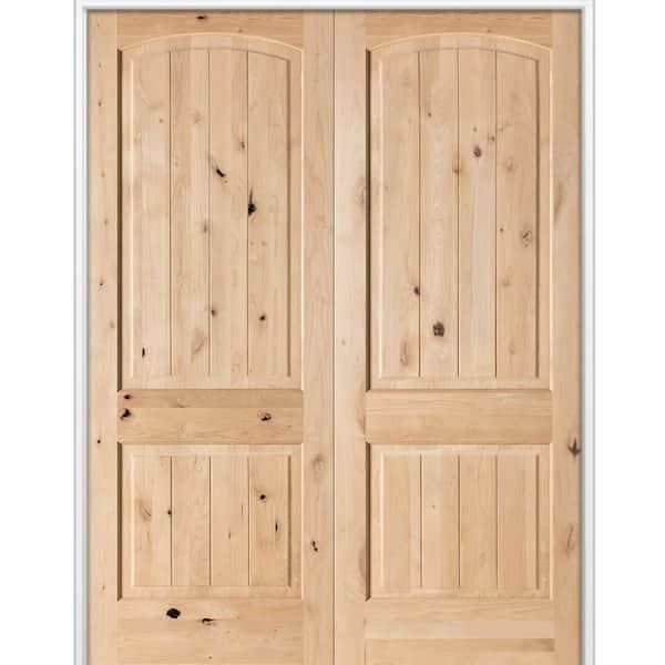 72 in. x 96 in. Rustic Knotty Alder 2-Panel Arch Top VG Universal Unfinished Wood Double Prehung Interior Door