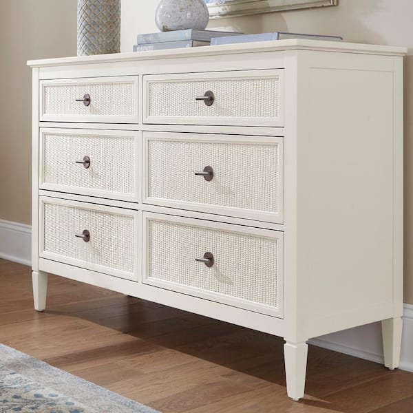 Home Decorators Collection Marsden Ivory 6-Drawers 54 in. Cane Dresser without Mirror