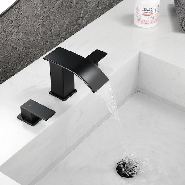 8 in. Widespread Double Handle Bathroom Sink Faucet in Matte Black, Pop-up Drain Included
