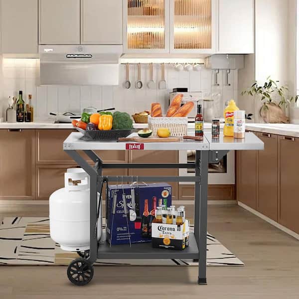 FEASTO Outdoor Grill Table Cart, Stainless Steel Pizza Oven Table