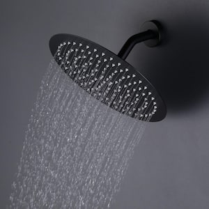 1-Spray Pattern with 1.8 GPM 12 in. Round Wall Mount Rain Fixed Shower Head with 360° Swivel in Matte Black