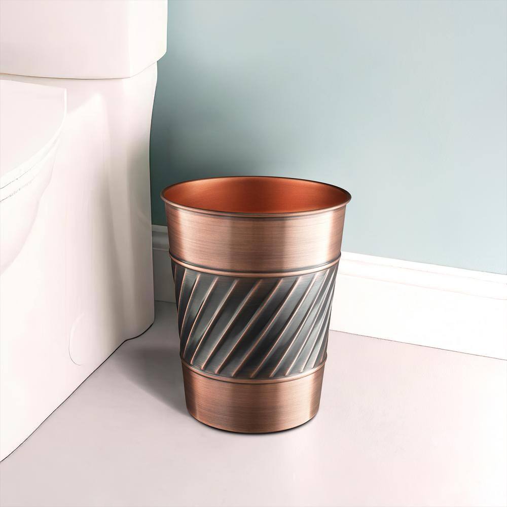Antique Copper Handcrafted Wave Embossed Metal Wastebasket