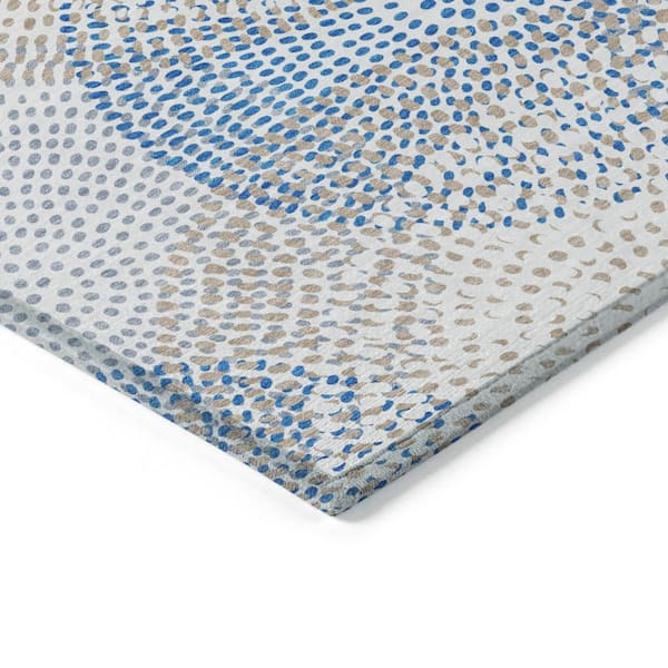 Ivory, Blue, Taupe 8 ft. x 10 ft. Woven Polka Dot Polyester Rectangle Indoor / Outdoor Area Rug