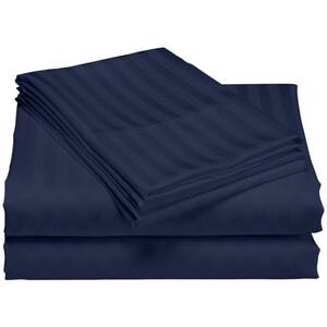 Hotel London 600-Thread Count 100% Cotton Deep Pocket Striped Sheet Set (Twin, Navy)
